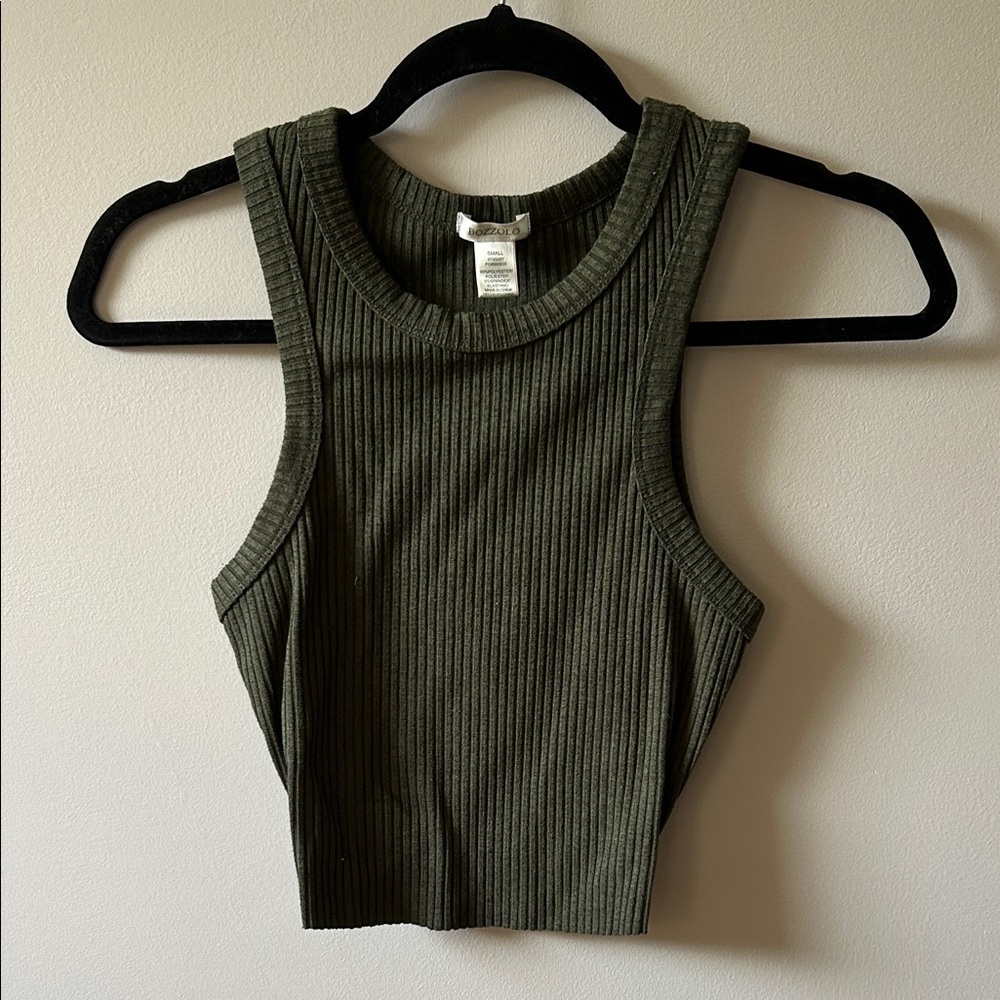 Bozzolo Dark Green Ribbed Tank Top